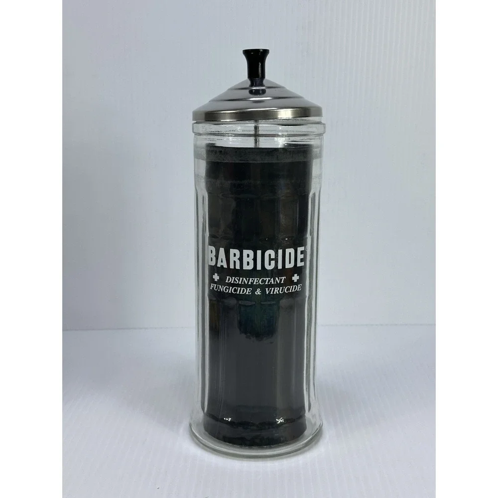 Vintage‎ Barbicide Jar Glass Barber's Shop Decor Comb Storage Disinfectant King